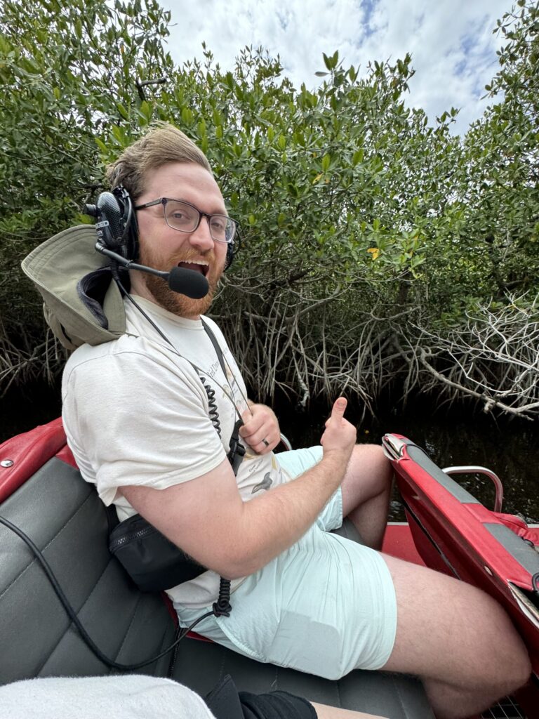 Our 6-Day Itinerary to Florida's 3 National Parks Dylan on an airboat in Everglades City, Florida