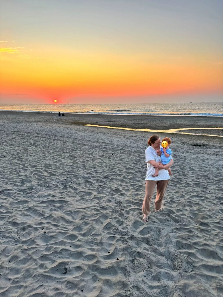 Rhode Island Family Vacation: Our 4-Day Narragansett Itinerary Hannah and Oella at Scarborough State Beach during sunrise